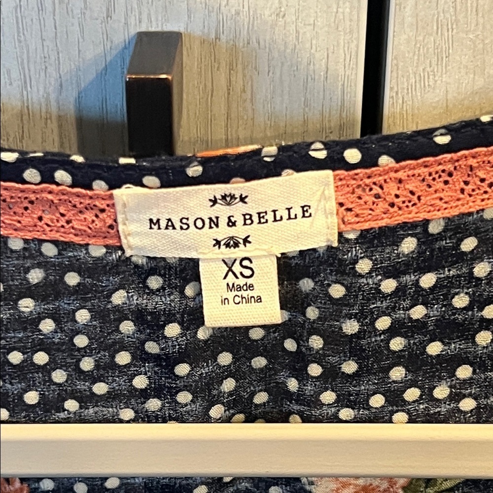 Mason & Belle Navy and White Polka Dot Blouse with Floral Design - Picture 2 of 4